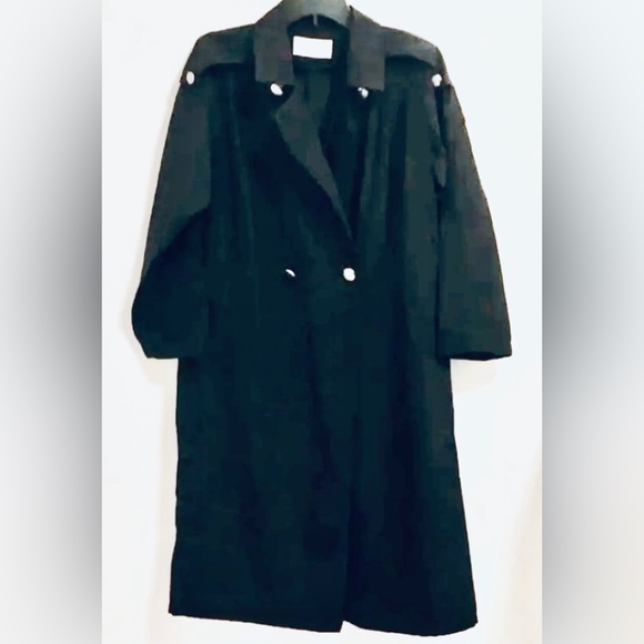 Winter Sanyo Tokyo New York Trench Coat Long Black Size L - Picture 2 of 10